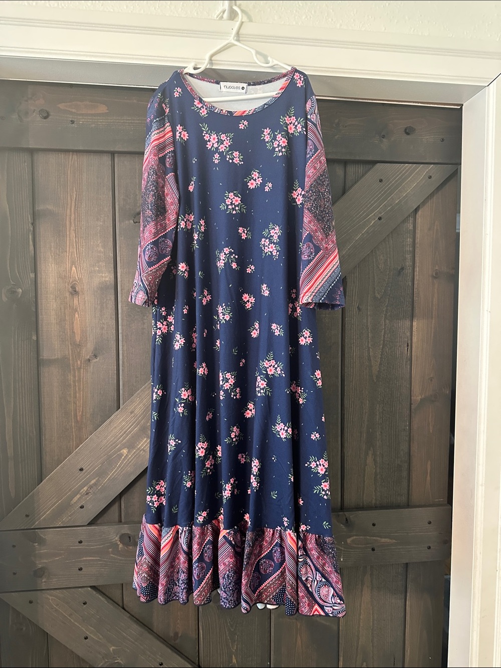 Girls' Navy Floral Maxi Dress with Pink Paisley Trim